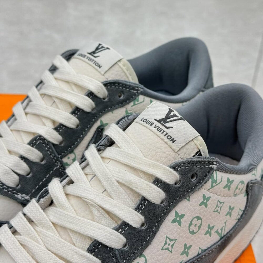 LV x NK AJ1 Low “Green Monogram Suede” (Custom)